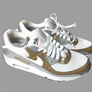 Nike Women's Air Max 90 White and Gold Luck Charm Sneakers